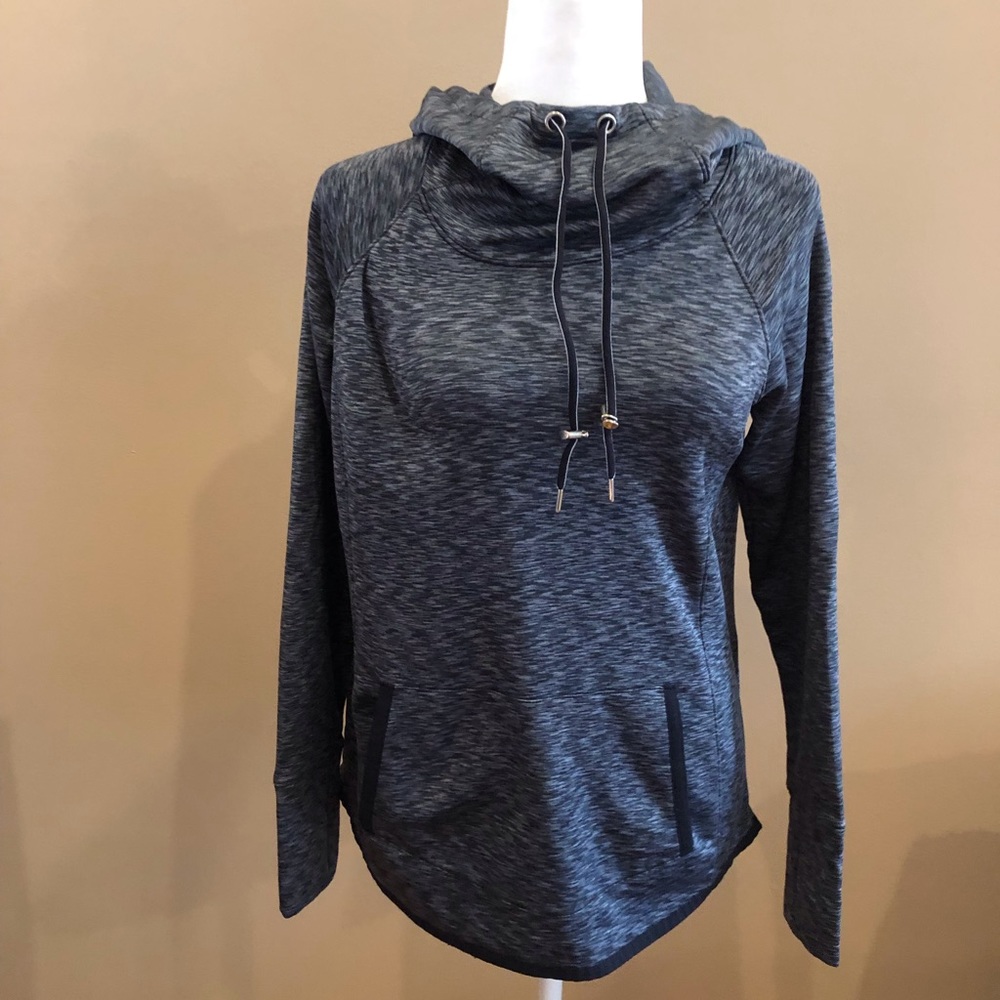 Athleta Black Space Dye Pull Over Hooded Top with Pockets, Size M